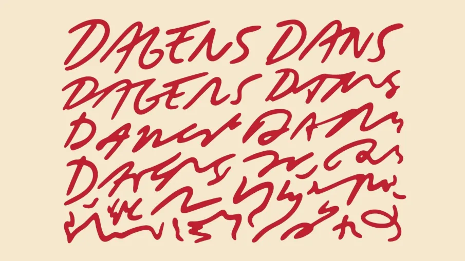 Bilden är en grafisk illustration där orden Dagens Dans upprepas flera gånger i mindre och mindre läsbar skrivstil.