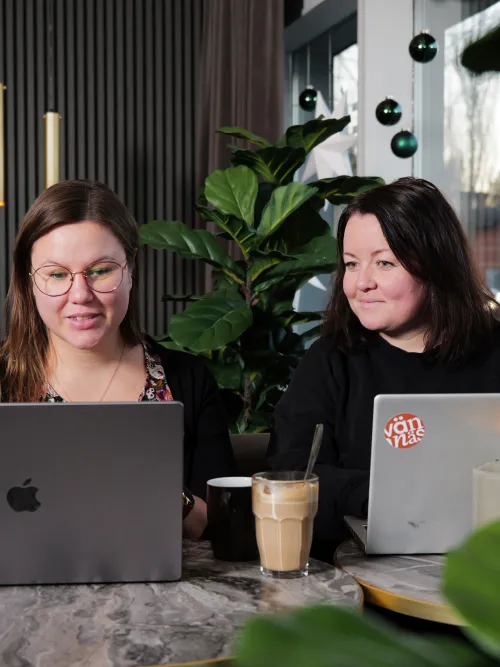 Två personer som sitter och arbetar vid dator